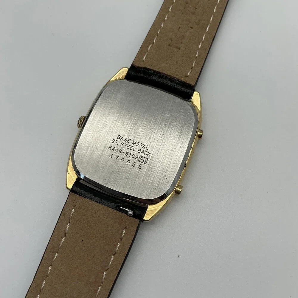 Vintage Seiko H449-5109 Mens Watch 28mm Alarm Chronograph Gold Tone New Battery